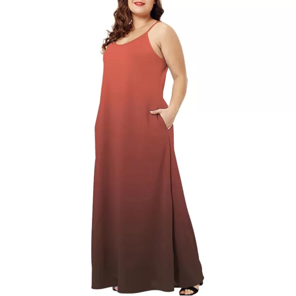 Wolddress Womens 2024 Casual Sleeveless Sundress Plus Size Loose Plain Long Summer Beach Maxi Dress with Pockets S5XGradientorange Red