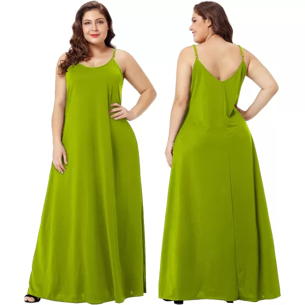 Wolddress Womens 2024 Casual Sleeveless Sundress Plus Size Loose Plain Long Summer Beach Maxi Dress with Pockets S5XGreen Apple