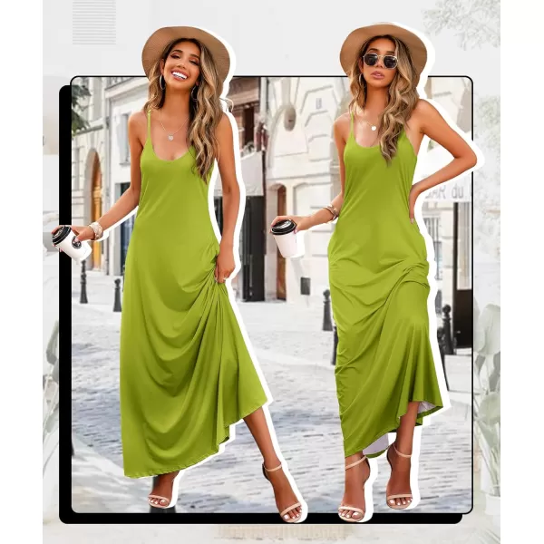 Wolddress Womens 2024 Casual Sleeveless Sundress Plus Size Loose Plain Long Summer Beach Maxi Dress with Pockets S5XGreen Apple