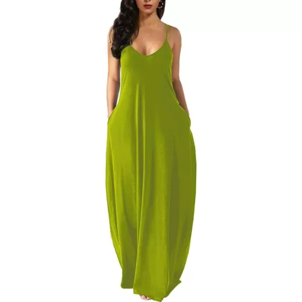 Wolddress Womens 2024 Casual Sleeveless Sundress Plus Size Loose Plain Long Summer Beach Maxi Dress with Pockets S5XGreen Apple