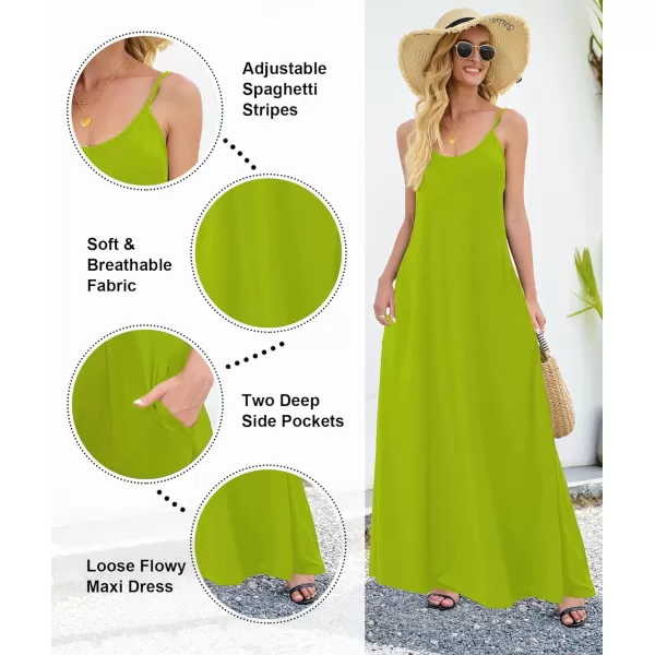 Wolddress Womens 2024 Casual Sleeveless Sundress Plus Size Loose Plain Long Summer Beach Maxi Dress with Pockets S5XGreen Apple