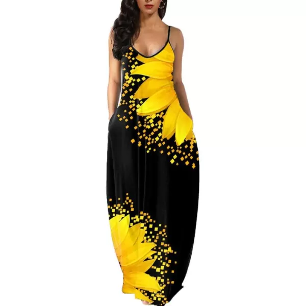 Wolddress Womens 2024 Casual Sleeveless Sundress Plus Size Loose Plain Long Summer Beach Maxi Dress with Pockets S5XSunflower Yellow