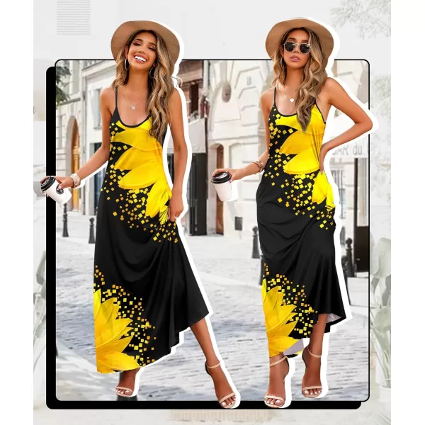 Wolddress Womens 2024 Casual Sleeveless Sundress Plus Size Loose Plain Long Summer Beach Maxi Dress with Pockets S5XSunflower Yellow