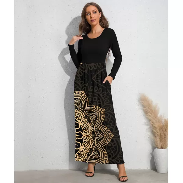 Wolddress Womens Casual Sleeveless Plus Size Loose Plain Long Maxi Dress with Pockets Long SleeveMandala Black 1X XLargeWolddress Womens Casual Sleeveless Plus Size Loose Plain Long Maxi Dress with Pockets Long SleeveMandala Black 1X XLarge