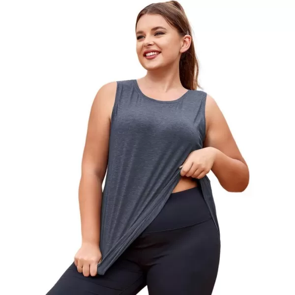 LALAGEN 2023 Plus Size Workout Tank Tops for Women Loose Fit Sleeveless Flowy Sports Yoga Athletic Running Shirts L5XDark Grey