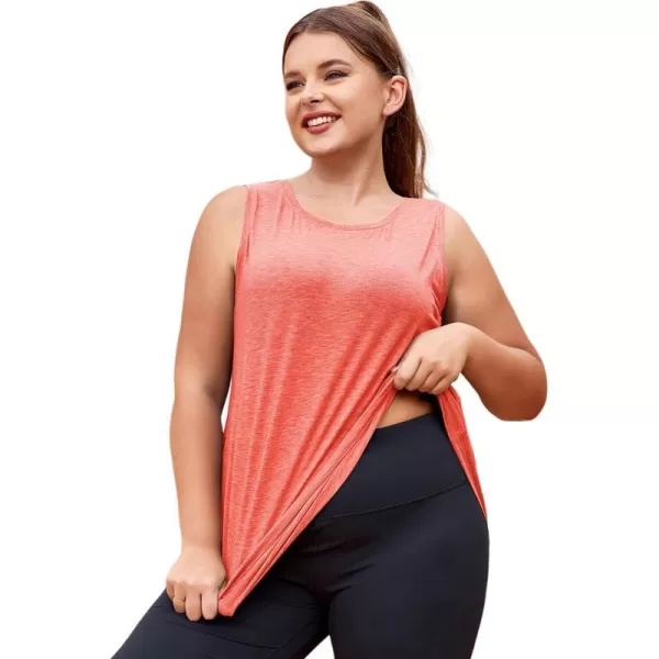 LALAGEN 2024 Plus Size Workout Tank Tops for Women Loose Fit Racerback Sleeveless Flowy Yoga Athletic Running Shirts L5XCoral Pink