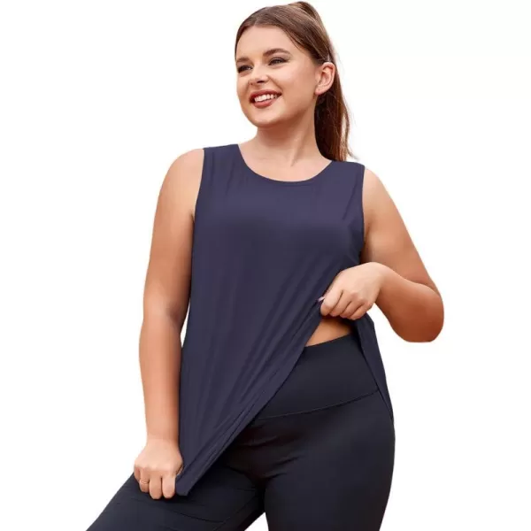 LALAGEN 2024 Plus Size Workout Tank Tops for Women Loose Fit Racerback Sleeveless Flowy Yoga Athletic Running Shirts L5XNavy