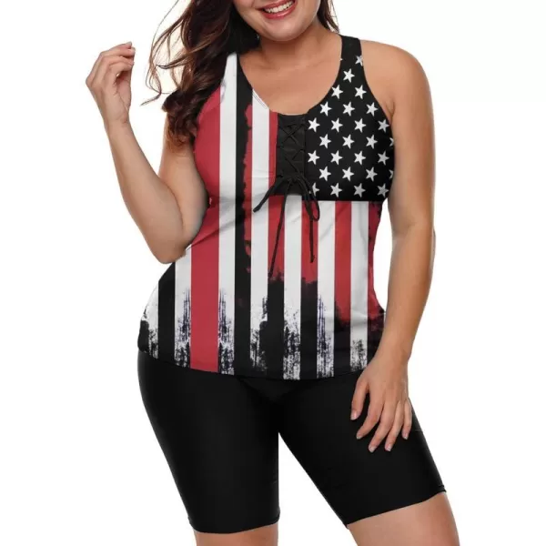 LALAGEN Womens 2024 Plus Size Tankini Swimsuits Rash Guard Capris Athletic Two Piece Swimwear Bathing Suits S5XAmerican Flag