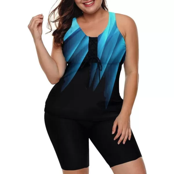 LALAGEN Womens 2024 Plus Size Tankini Swimsuits Rash Guard Capris Athletic Two Piece Swimwear Bathing Suits S5XBlack Blue