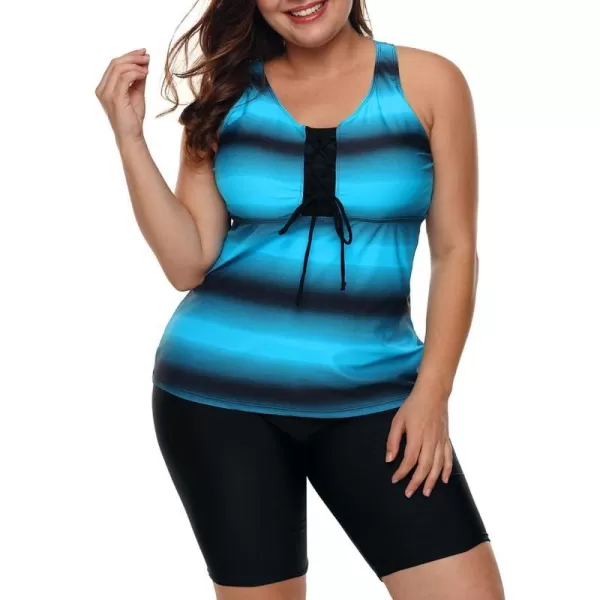 LALAGEN Womens 2024 Plus Size Tankini Swimsuits Rash Guard Capris Athletic Two Piece Swimwear Bathing Suits S5XBlue Black