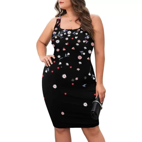 LALAGEN Womens Plus Size Casual Tank Dress Sexy Sleeveless Bodycon Party Midi DressDaisy Black