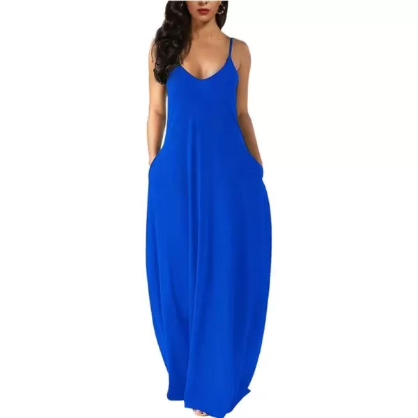 Wolddress Womens 2023 Casual Sleeveless Sundress Plus Size Loose Plain Long Summer Beach Maxi Dress with Pockets S5XBlue