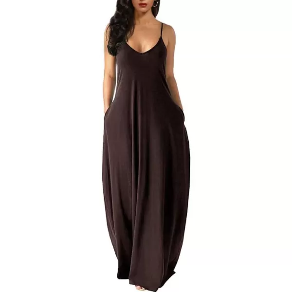 Wolddress Womens 2023 Casual Sleeveless Sundress Plus Size Loose Plain Long Summer Beach Maxi Dress with Pockets S5XDark Brown