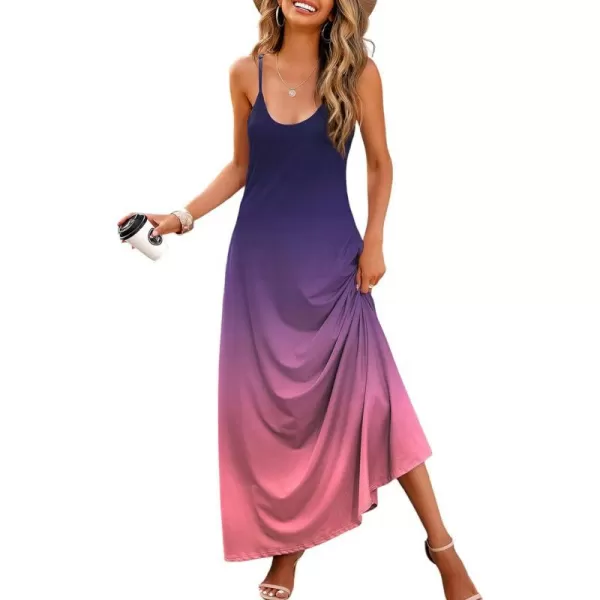 Wolddress Womens 2023 Casual Sleeveless Sundress Plus Size Loose Plain Long Summer Beach Maxi Dress with Pockets S5XGradient Pink Purple