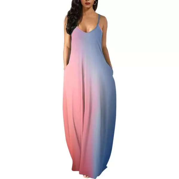 Wolddress Womens 2023 Casual Sleeveless Sundress Plus Size Loose Plain Long Summer Beach Maxi Dress with Pockets S5XGradientbabyblue Pink