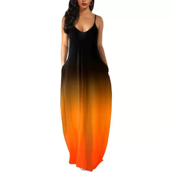 Wolddress Womens 2023 Casual Sleeveless Sundress Plus Size Loose Plain Long Summer Beach Maxi Dress with Pockets S5XGradientorange Black