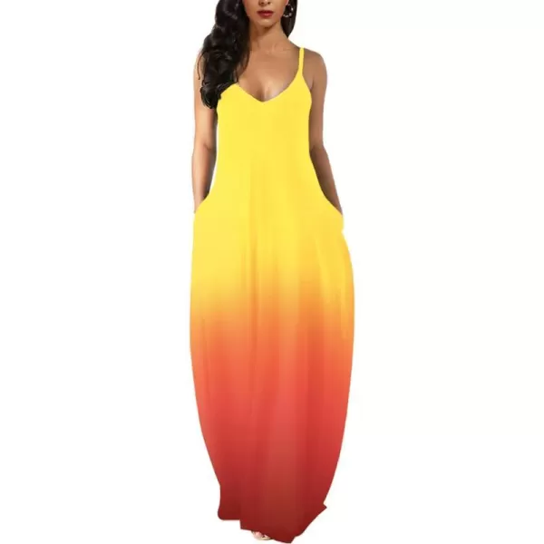 Wolddress Womens 2023 Casual Sleeveless Sundress Plus Size Loose Plain Long Summer Beach Maxi Dress with Pockets S5XGradientyellow Orange