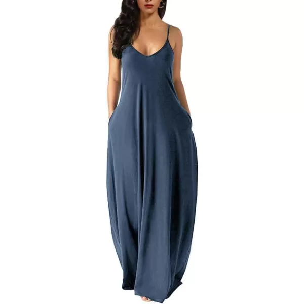 Wolddress Womens 2023 Casual Sleeveless Sundress Plus Size Loose Plain Long Summer Beach Maxi Dress with Pockets S5XGrey Blue