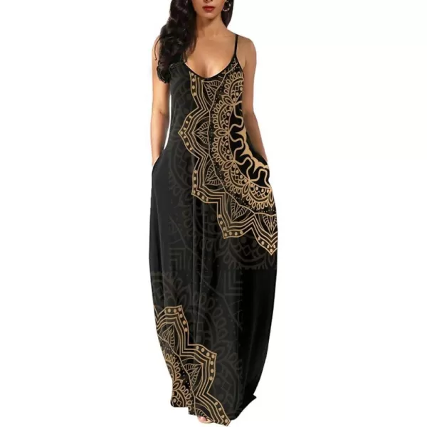 Wolddress Womens 2023 Casual Sleeveless Sundress Plus Size Loose Plain Long Summer Beach Maxi Dress with Pockets S5XMandala Black