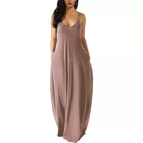 Wolddress Womens 2023 Casual Sleeveless Sundress Plus Size Loose Plain Long Summer Beach Maxi Dress with Pockets S5XPink Brown