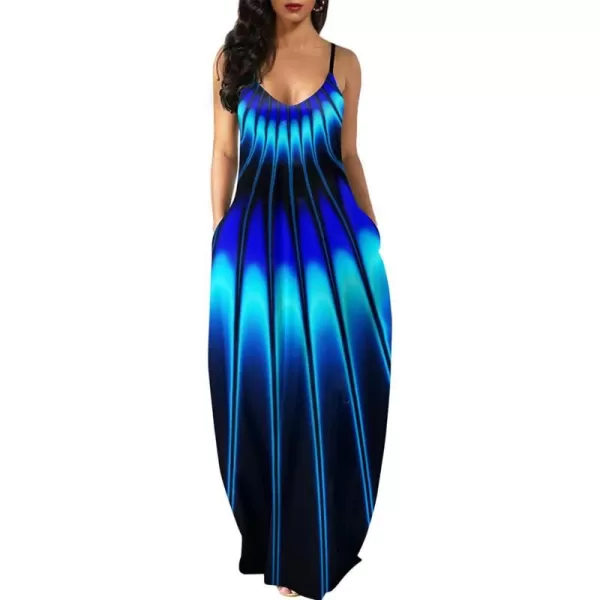 Wolddress Womens 2023 Casual Sleeveless Sundress Plus Size Loose Plain Long Summer Beach Maxi Dress with Pockets S5XShell Blue