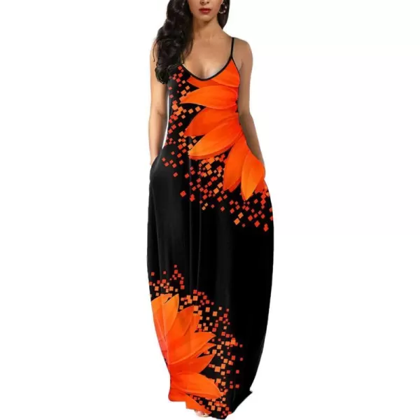 Wolddress Womens 2023 Casual Sleeveless Sundress Plus Size Loose Plain Long Summer Beach Maxi Dress with Pockets S5XSunflower Orange