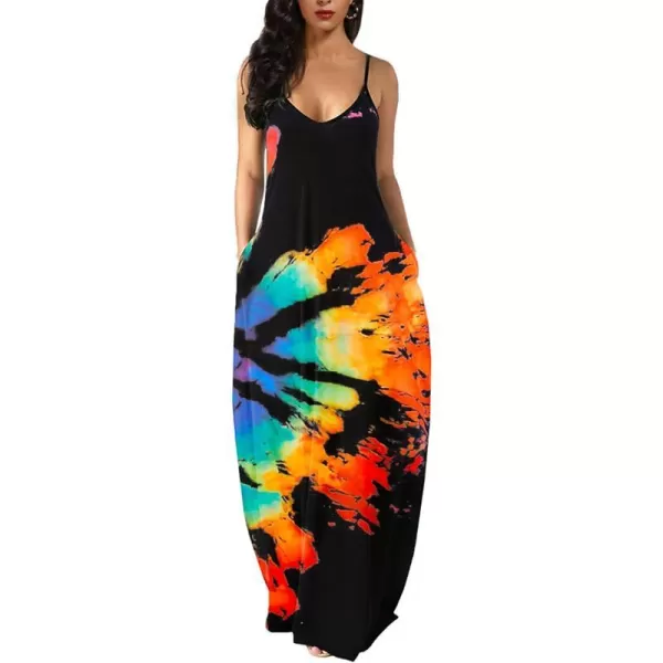 Wolddress Womens 2023 Casual Sleeveless Sundress Plus Size Loose Plain Long Summer Beach Maxi Dress with Pockets S5XTie Dye Floral