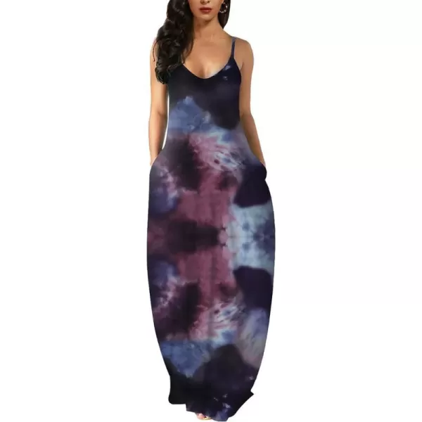 Wolddress Womens 2023 Casual Sleeveless Sundress Plus Size Loose Plain Long Summer Beach Maxi Dress with Pockets S5XTie Dye Nebula Red