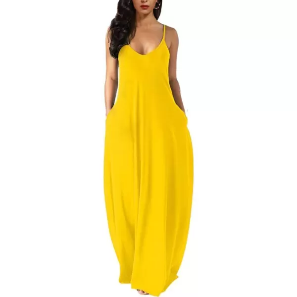 Wolddress Womens 2023 Casual Sleeveless Sundress Plus Size Loose Plain Long Summer Beach Maxi Dress with Pockets S5XYellow