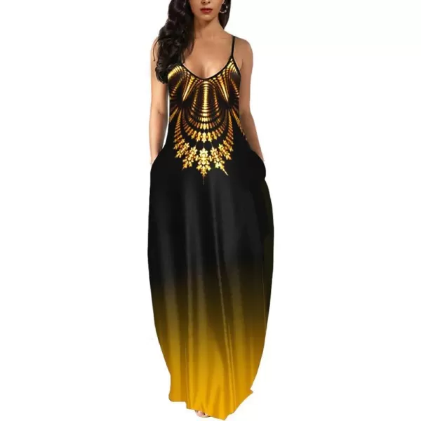 Wolddress Womens 2023 Casual Sleeveless Sundress Plus Size Loose Plain Long Summer Beach Maxi Dress with Pockets S5XZexotica Gold