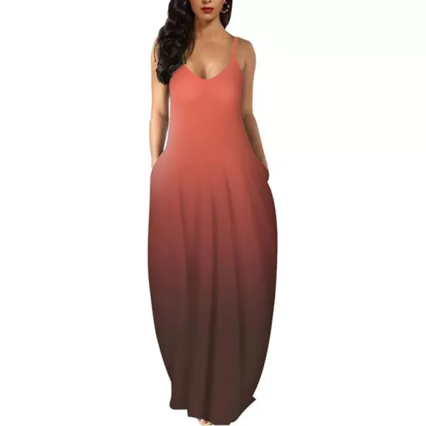 Wolddress Womens 2024 Casual Sleeveless Sundress Plus Size Loose Plain Long Summer Beach Maxi Dress with Pockets S5XGradientorange Red