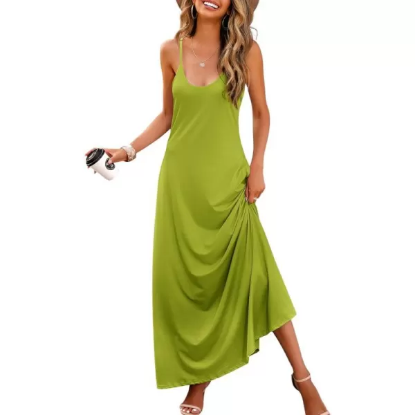 Wolddress Womens 2024 Casual Sleeveless Sundress Plus Size Loose Plain Long Summer Beach Maxi Dress with Pockets S5XGreen Apple