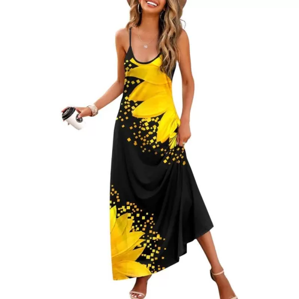 Wolddress Womens 2024 Casual Sleeveless Sundress Plus Size Loose Plain Long Summer Beach Maxi Dress with Pockets S5XSunflower Yellow