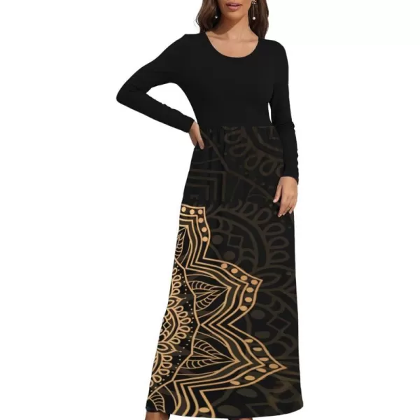 Wolddress Womens Casual Sleeveless Plus Size Loose Plain Long Maxi Dress with Pockets Long SleeveMandala Black 1X XLargeWolddress Womens Casual Sleeveless Plus Size Loose Plain Long Maxi Dress with Pockets Long SleeveMandala Black 1X XLarge