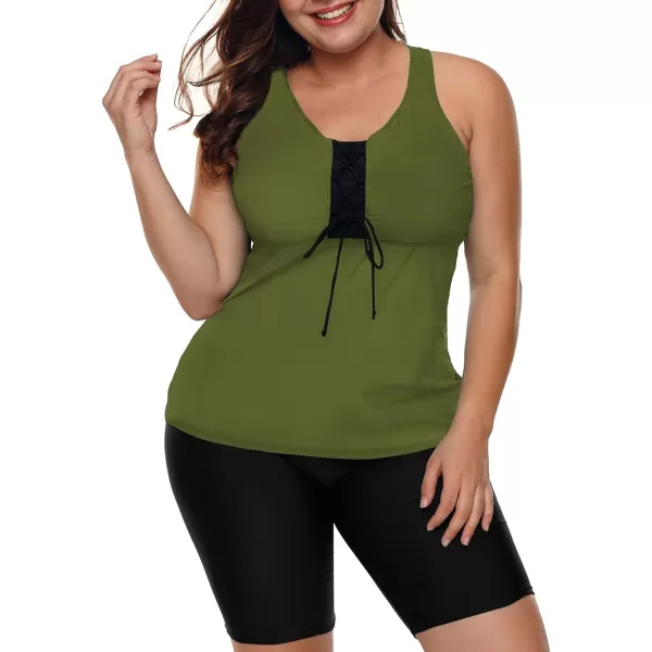 LALAGEN Womens 2024 Plus Size Tankini Swimsuit Rash Guard Capris Athletic Two Piece Swimwear Bathing Suits for Women S5XZgreen