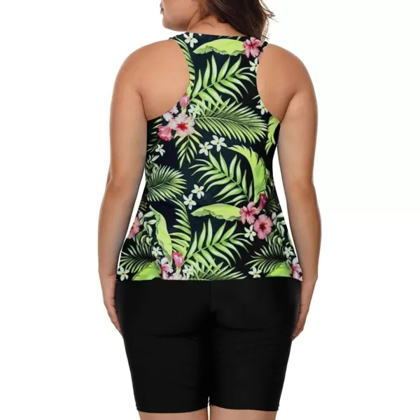 LALAGEN Womens 2024 Plus Size Tankini Swimsuit Rash Guard Capris Athletic Two Piece Swimwear Bathing Suits for Women S5XZgreen Leaf Flower