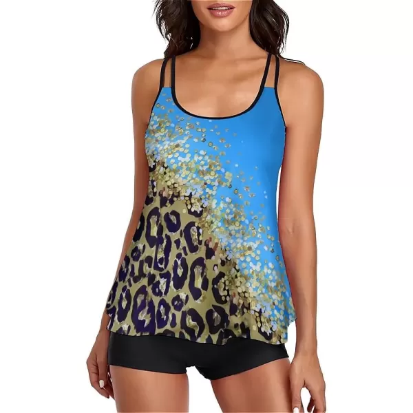 LALAGEN Womens Plus Size Tankini Swimsuit Two Piece Bathing Suits Swim Tank Top with Boy Short L5XZblue Gold Leopard