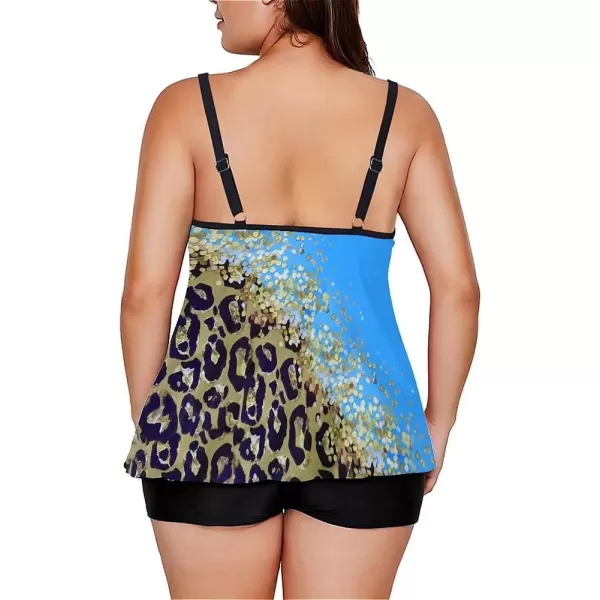 LALAGEN Womens Plus Size Tankini Swimsuit Two Piece Bathing Suits Swim Tank Top with Boy Short L5XZblue Gold Leopard