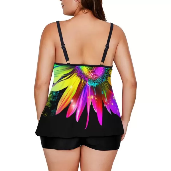 LALAGEN Womens Plus Size Tankini Swimsuit Two Piece Bathing Suits Swim Tank Top with Boy Short L5XZcolorful Sunflower