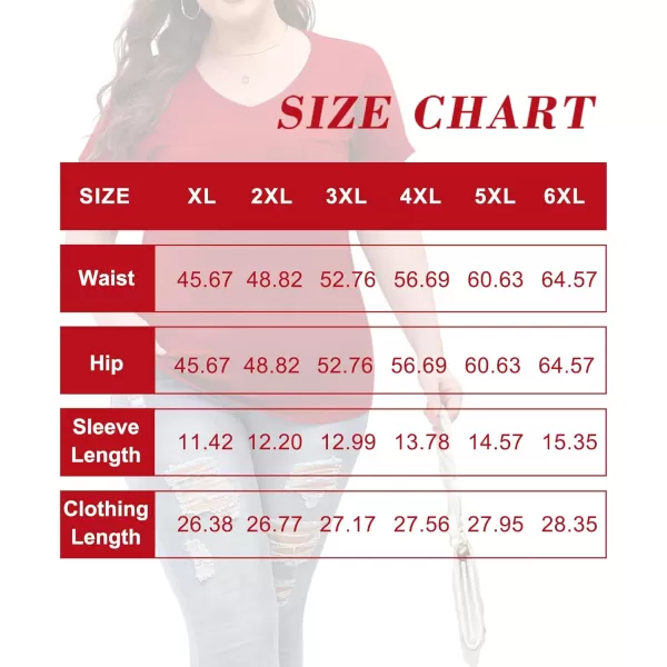 LALAGEN Plus Size T Shirts for Women 2024 UPF 50 Rolled Short Sleeve V Neck Summer Tops Casual Solid Basic Tunic Tee S5XRed