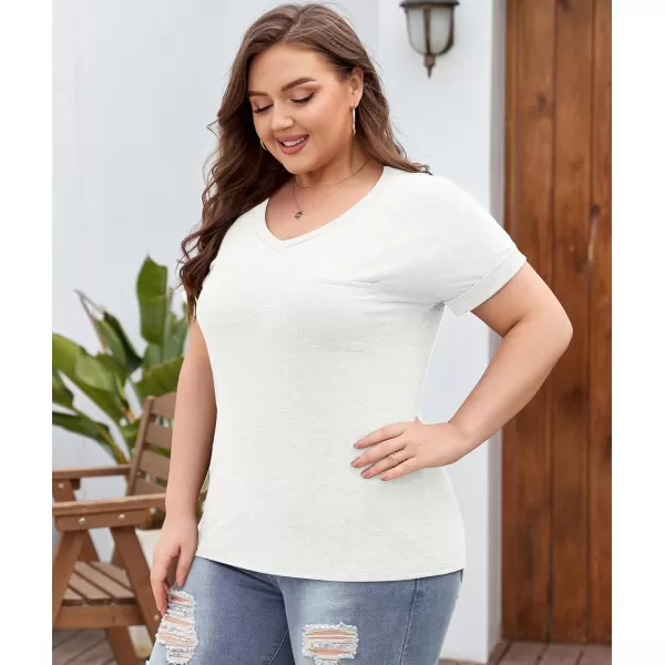 LALAGEN Plus Size T Shirts for Women 2024 UPF 50 Rolled Short Sleeve V Neck Summer Tops Casual Solid Basic Tunic Tee S5XWhite