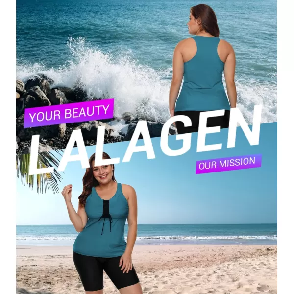 LALAGEN Womens 2024 Plus Size Tankini Swimsuit Rash Guard Capris Athletic Two Piece Swimwear Bathing Suits for Women S5XSolid Lake Blue