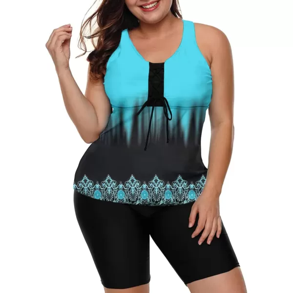 LALAGEN Womens 2024 Plus Size Tankini Swimsuit Rash Guard Capris Athletic Two Piece Swimwear Bathing Suits for Women S5XZblue Black Print