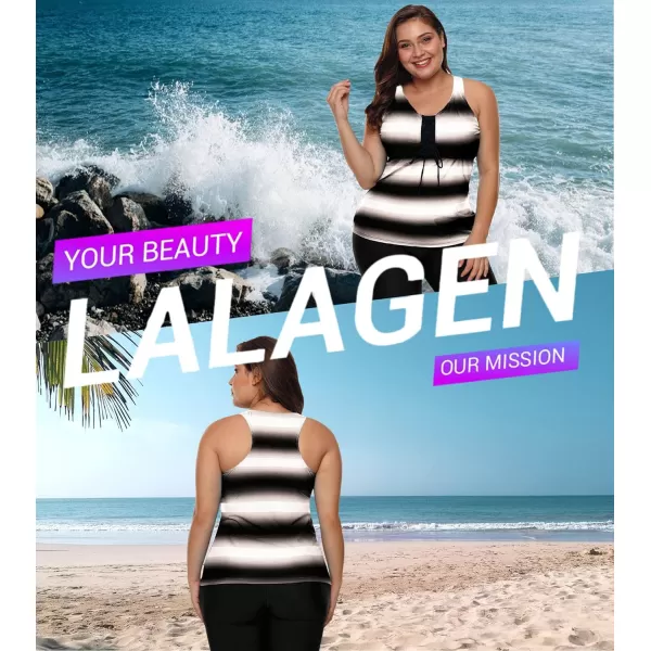 LALAGEN Womens 2024 Plus Size Tankini Swimsuit Rash Guard Capris Athletic Two Piece Swimwear Bathing Suits for Women S5XZebra Stripes