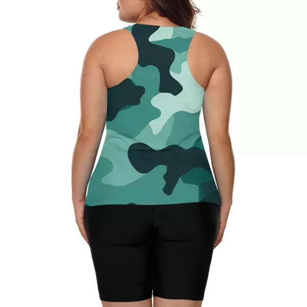 LALAGEN Womens 2024 Plus Size Tankini Swimsuit Rash Guard Capris Athletic Two Piece Swimwear Bathing Suits for Women S5XZgreen Camouflage