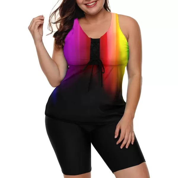 LALAGEN Womens 2024 Plus Size Tankini Swimsuit Rash Guard Capris Athletic Two Piece Swimwear Bathing Suits for Women S5XZrainbow Print