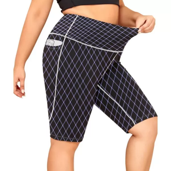 LALAGEN Women Plus Size Biker Shorts with Pockets  Tummy Control Gym Workout Running Yoga Volleyball Athletic ShortsZblueplaid