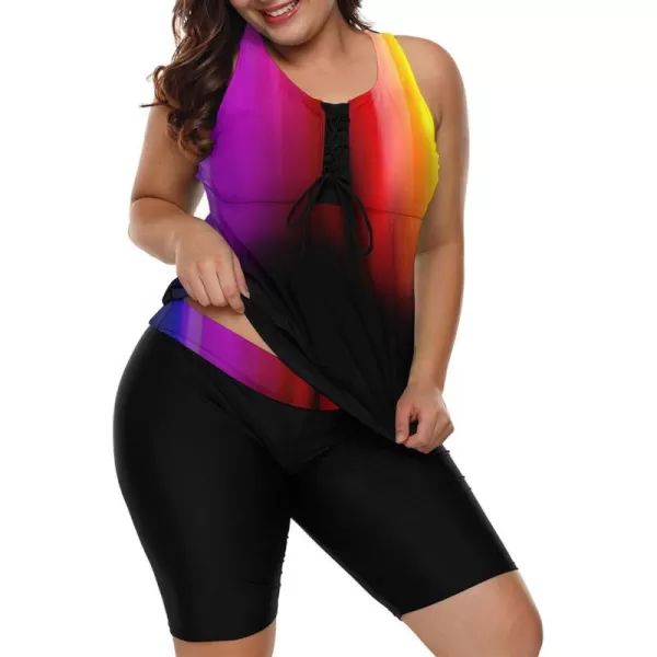 LALAGEN Womens 2024 Plus Size Tankini Swimsuit Rash Guard Capris Athletic Two Piece Swimwear Bathing Suits for Women S5XZrainbow Print