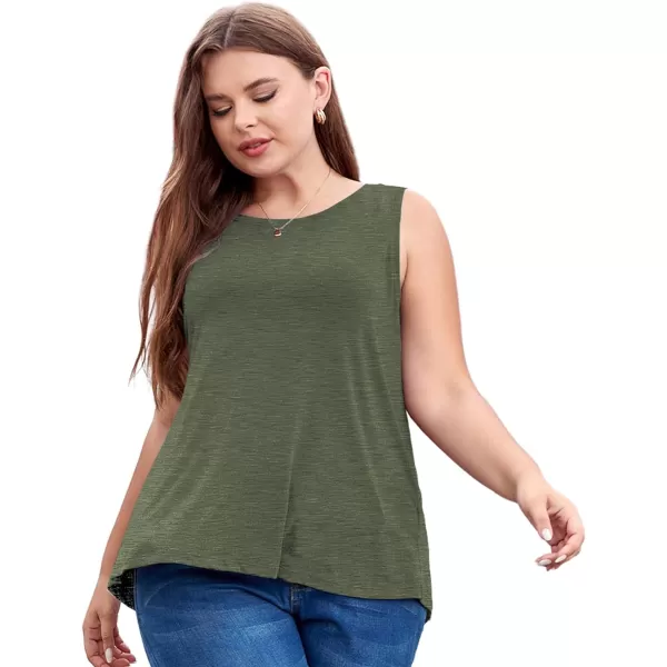 LALAGEN 2024 Plus Size Workout Tank Tops for Women Loose Fit Racerback Sleeveless Flowy Yoga Athletic Running Shirts L5XArmy Green