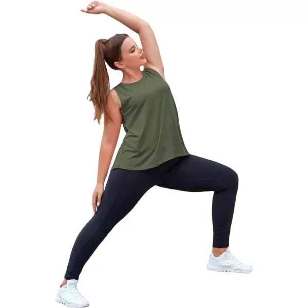 LALAGEN 2024 Plus Size Workout Tank Tops for Women Loose Fit Racerback Sleeveless Flowy Yoga Athletic Running Shirts L5XArmy Green